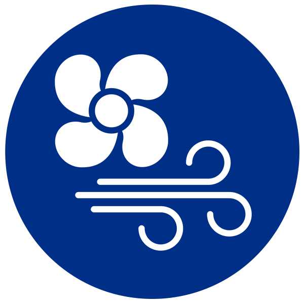 Blue testing and balancing training icon with airflow fan symbol